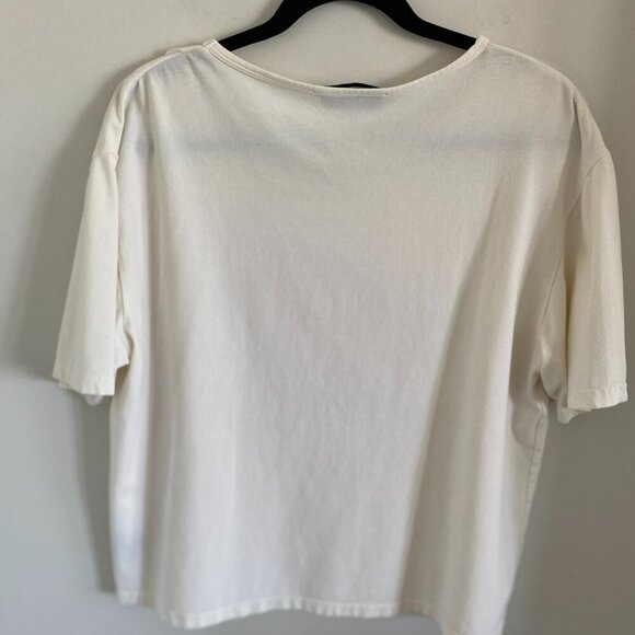 BOHO Women's White Flower Print Cropped  Crew Neck T Shirt Size 1X - Picture 2 of 4
